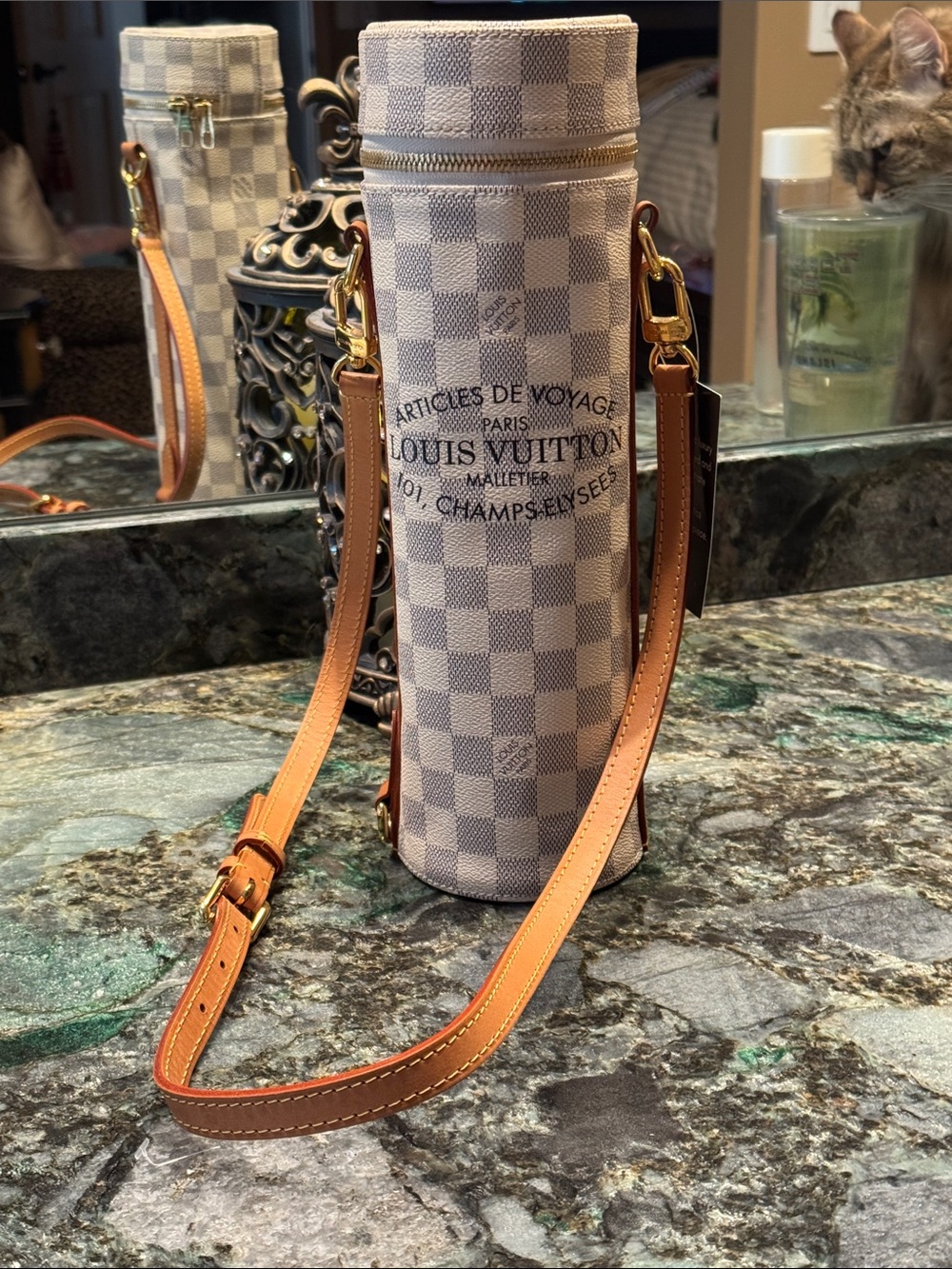 Louis Vuitton Damier Azure Cylindrical Crossbody in White and Tan